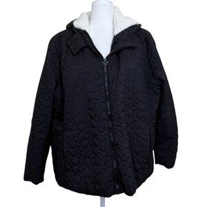 Disney Parks Mickey Ears Quilted Jacket Hooded Fleece Lined Black Womens Size 1X